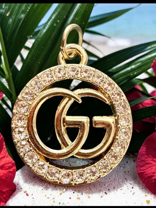 Gucci Jewelry - GUCCI GG Crystal Halo Charm Pendant – Gold Tone Double G Circle w/ Pavé Stones